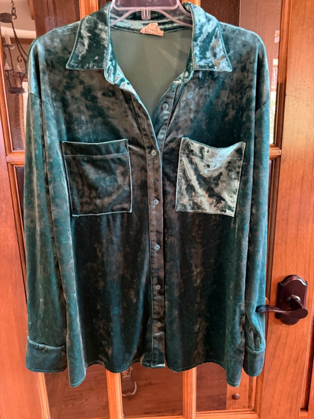 BiBi Teal Turquoise Velvet Button-Down Shirt
